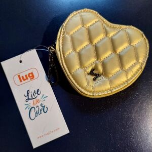 NEW Lug 4.25" Gold Heart-Shaped Quilted Coin Purse with Built-in Carabiner